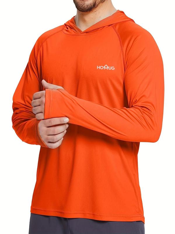 Men's Loose Letter Print Long Sleeve Hooded Rashguard, Quick Dry Lightweight Sun Protection Thumb Holes Top for Outdoor Activities, Men's Sport & Outdoor Clothing for Fall & Winter, Gym Tops 3