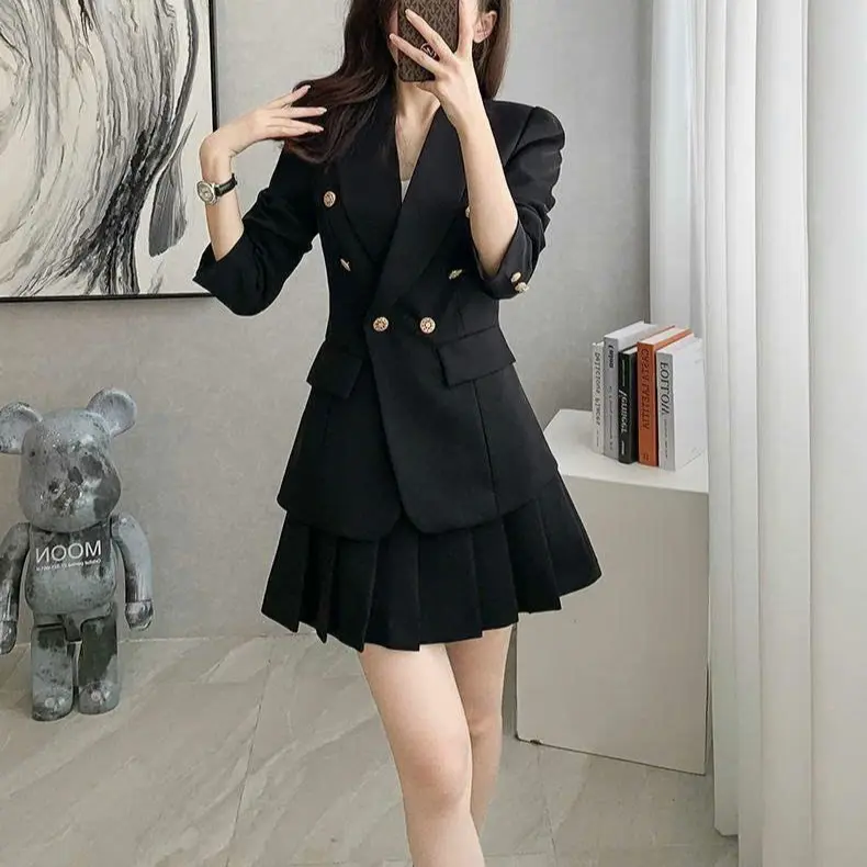 SÉT BỘ VEST CHÂN VÁY XẾP LY PHỐI NÚT CAO CẤP , TRẺ TRUNG, SANG TRỌNG , NĂNG ĐỘNG , ĐI LÀM ĐI CHƠI ĐỀU PHÙ HỢP Cotton Tay dài Trơn Nữ Women Hồng