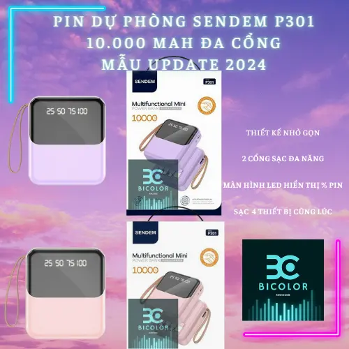 Pin Sạc Dự Phòng P301 10000mah 4in1  Màn Hình Led Tặng Kèm Sticker Sẵn 4 Cáp Sạc Type C , Micro , Bảo Hành 1 đổi 1 , Sạc Đa Thiết Bị sạcdựphòng 100000mah sạcdựphòng chơigame
