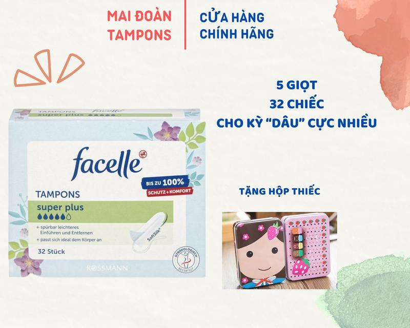 Tampon Facelle 5 Giọt 32 Chiếc Cho Những Ngày "Dâu" CỰC NHIỀU Nữ Tặng bao ngón tay bcs sieu