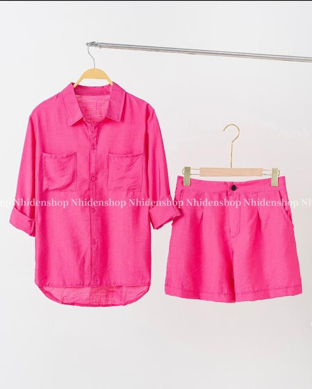 bộ đũi nữ - áo sơ mi dài tay + quần đùi sang chảnh Voi Women Nhung Top 7