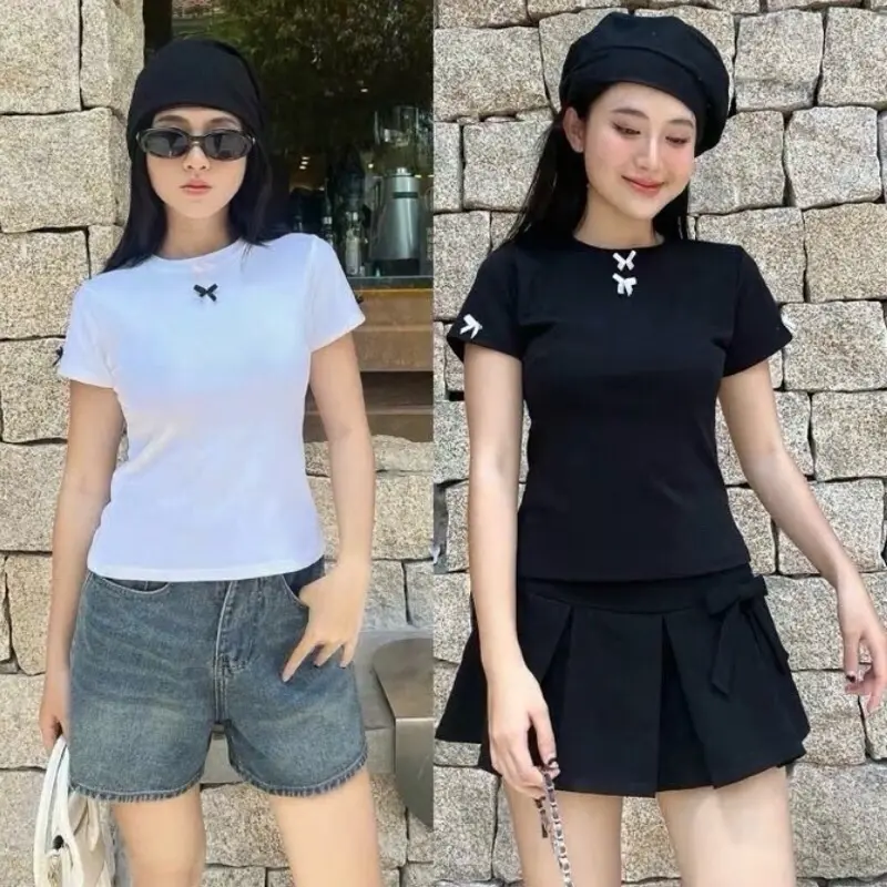 Áo thun đính nơ BIGSIZE 45-85kg chất liệu thun gân tăm lạnh co giãn mặc mát