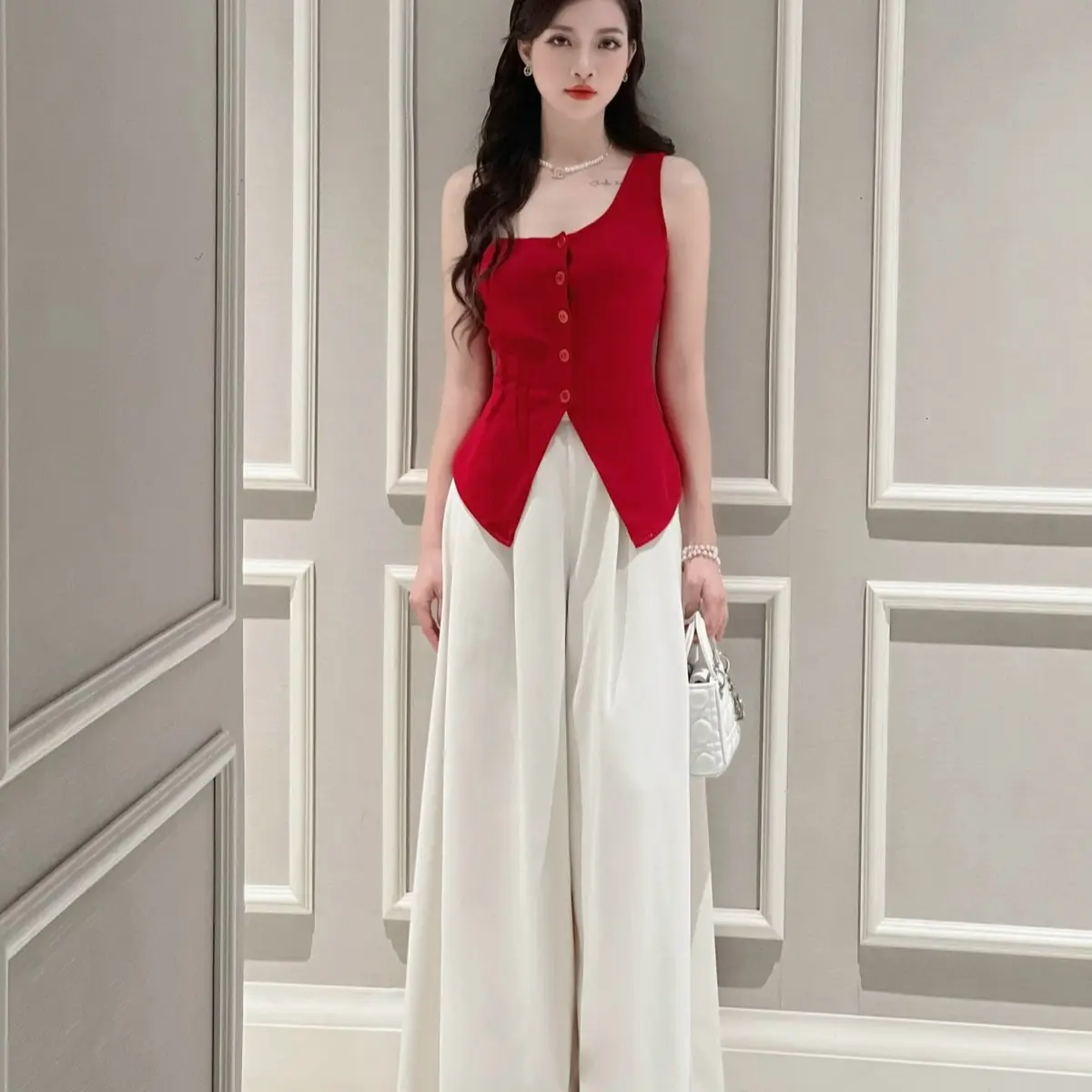 Set Daria thiết kế Nữ Áo chéo vai Quần Suông tôn dáng Hot Trend 2025 Women Nhung Top Thun set  botieuthu set  thom