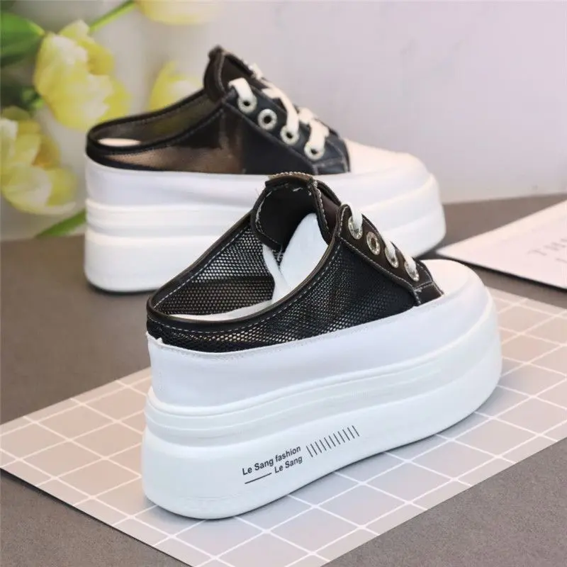 Dép Đế Tăng Chiều Cao, Bề Mặt Lưới Thoáng Khí, Gót Siêu Cao 10cm, Dành Cho Nữ, Phong Cách Mùa Hè, Đế Không Gót, Giày Lười, Hàng Mới Về Năm 2024