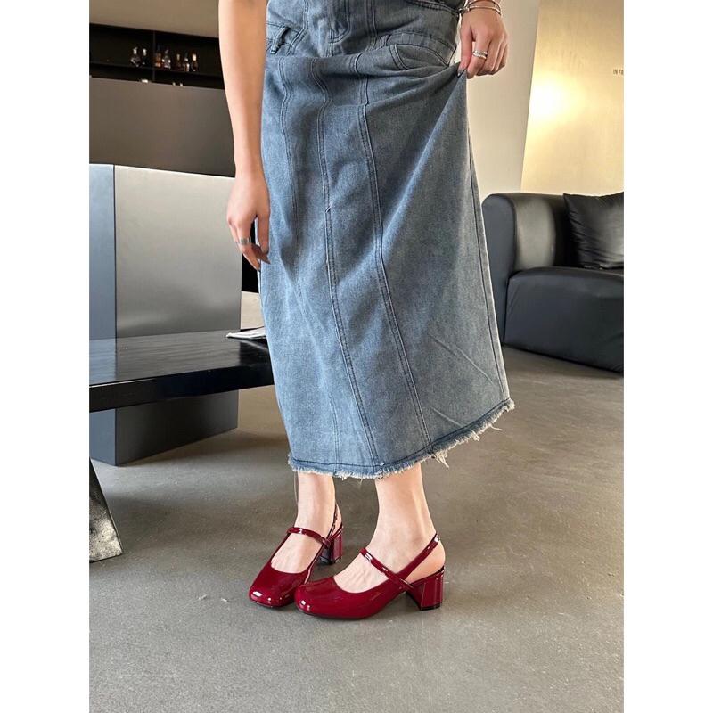 giày búp bê MAry Jane da bóng cao cấp quai hậu dây chun co dãn,gót vuông 5cm chắc chắn dễ đi,giày rioshoes,cao gót 5p Nữ Jean 0