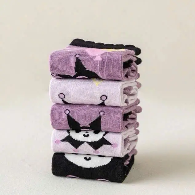 Set 5 Đôi Tất Cao Cổ Cho Bé Gái Họa Tiết Kuromi Tím Đậm Mẫu Mới Phong Cách Nhật Siêu Hot Te33 4