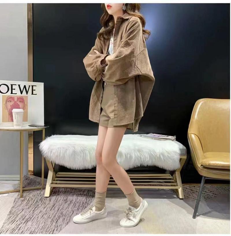 Product Introduction of Áo Sơ Mi Vải Nhung Kẻ, Phong Cách Cổ Điển Mùa Thu Mới, Dài Tay, Dáng Rộng Rãi Và Thường Ngày, Áo Sơ Mi Dài Trung Bình Áo Khoác Ngoài Nữ Women Top Shirt Lệch Vai 6