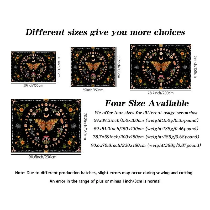 Wall Tapestry, 1 Count Summer Bohemian Style Butterfly Flower Moon Phase Print Tapestry, Wall Hanging Decor for Bedroom Living Room Home Decor 7