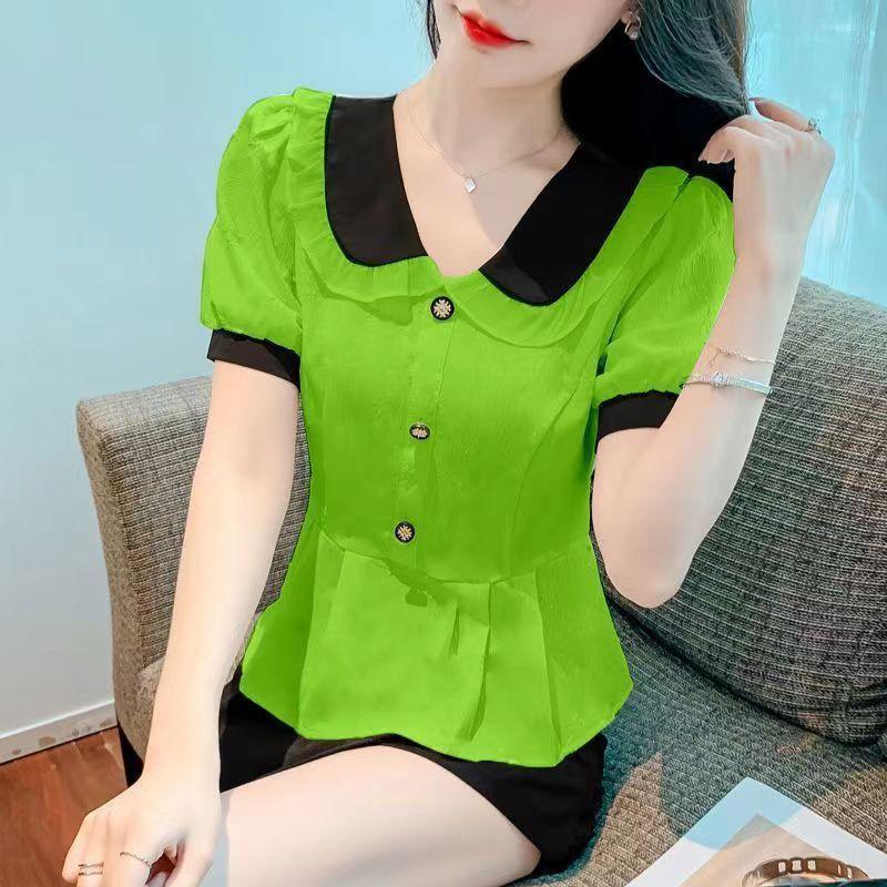 Product Introduction of Áo Sơ Mi Cổ Búp Bê Ngắn Tay, Dành Cho Nữ, Phong Cách Mùa Xuân Và Mùa Hè 2024, Eo Bó Sát, Phong Cách Phương Tây, Áo Sơ Mi Nhỏ Đẹp, Áo Chống Lão Hóa, Ôm Sát, Hàng Mới Về 18