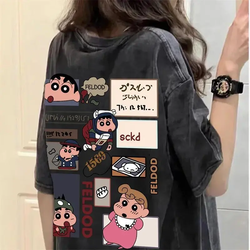 Áo Thun Xiaoxin Bút Chì Màu Dễ Thương Và Dễ Phối Đồ Nhật Bản, Dành Cho Nam Và Nữ, Áo ngắn Tay Cổ Điển Giặt Và Làm Cũ Mùa Hè, Không Vón Cục