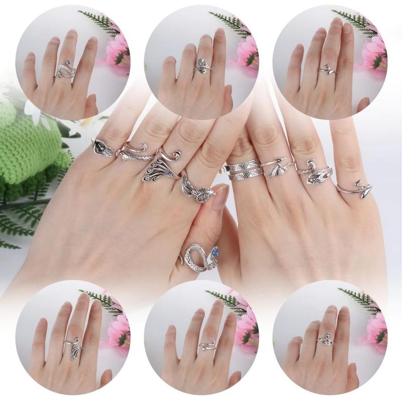 Segiyi Crochet Open Ring Adjustable Crochet Ring Adjustable Peacock Cat Fish Snake Swan Crochet Ring Set 10pcs Knitting Tension Open Rings for Crocheting Crafts Tool Accessories 7