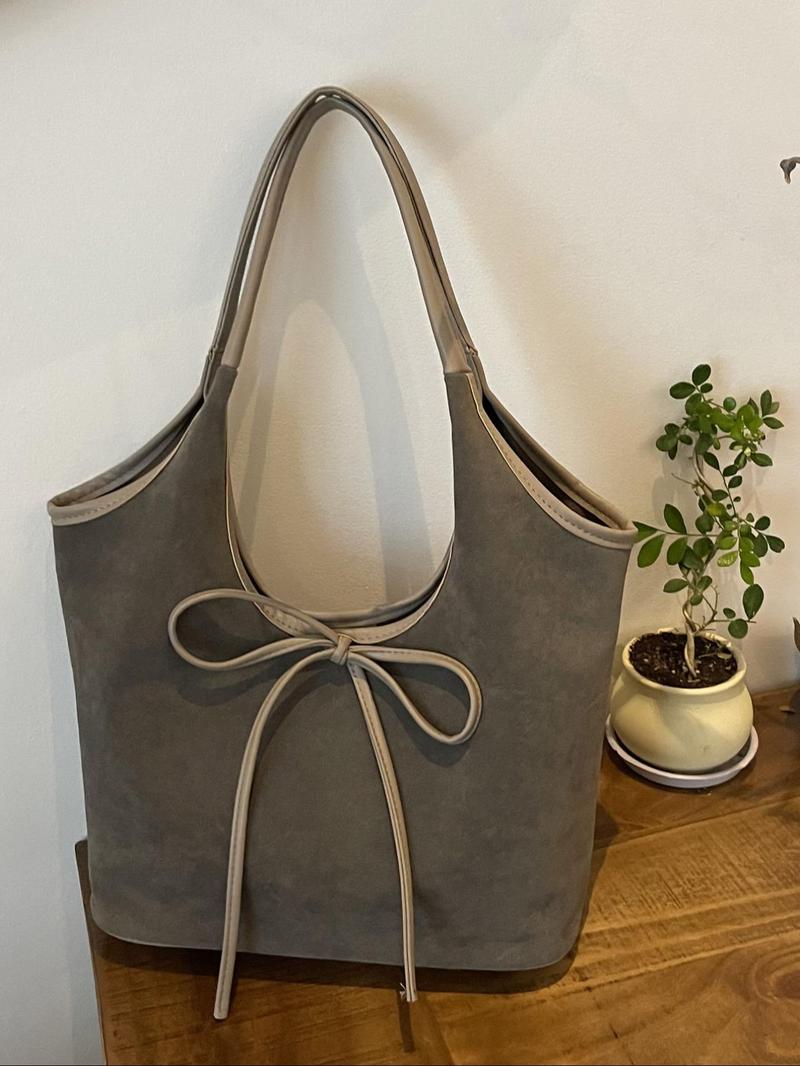 Product Introduction of Women's Elegant Bow Decorated Shoulder Bag, Fashionable Solid Color Large Capacity Bag for Daily Used, Casual Trendy Commuting Bag 5
