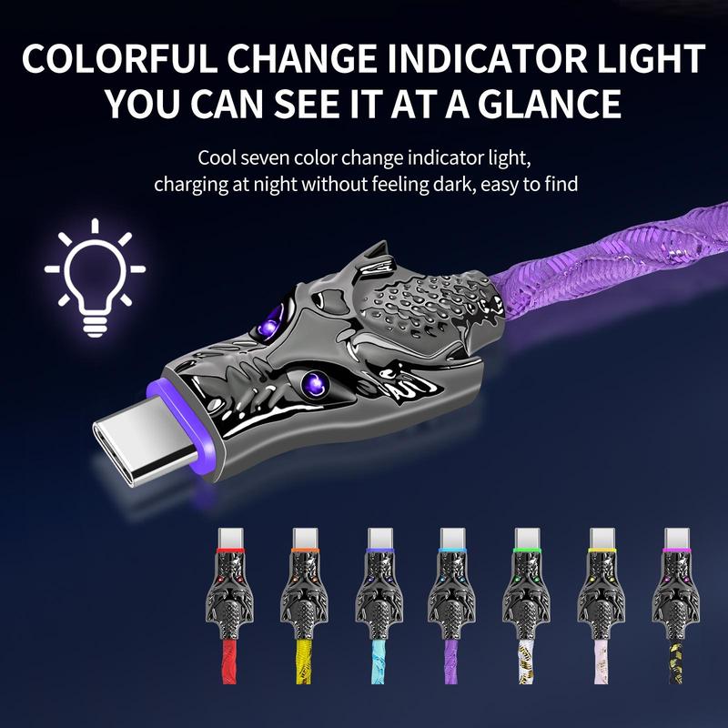 5A 100W LED Light Up Dragon Design USB-C Car Data Cable, Anti-spring Bending Design USB-C Cable, Durable Cable for Samsung Xiaomi OPPO Vivo 2