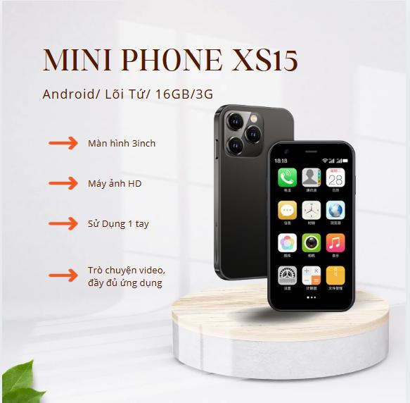  Điện thoại di động mini siêu nhỏ XS15 3G Ram 2Gb Rom 16GB hệ điều hành Android lõi tứ 3 màu  xanh lam đen hồng  