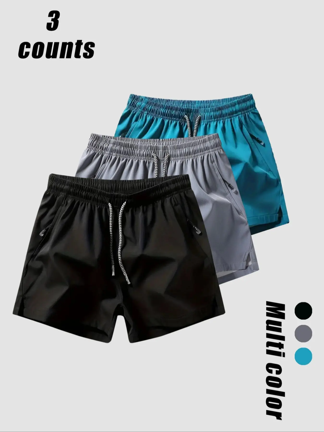 Men's Solid Color Zipper Pocket Shorts, Breathable Comfortable Shorts for Summer, Men's Bottoms for Outdoor Sports Running