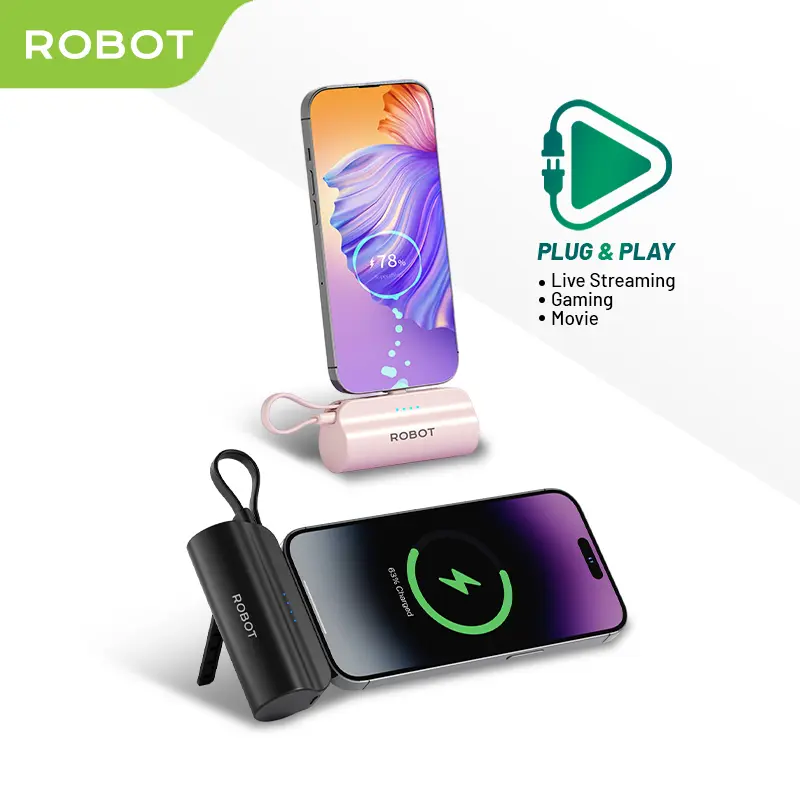 Robot Mini Powerbank RP-051L /RP-051C (Black and Pink) Port Type-C Lightning Travel Size Garansi 1 Tahun 0