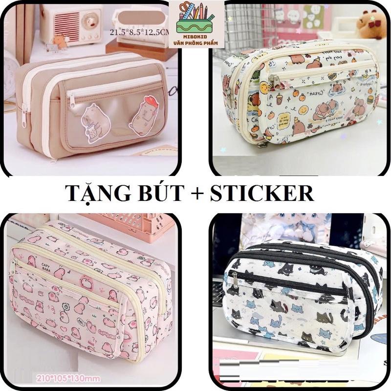 ( sẵn hàng, quà tặng 5 món) hộp  bút nhiều ngăn capybara loopy mèo tuyết  túi bút nhiều ngăn