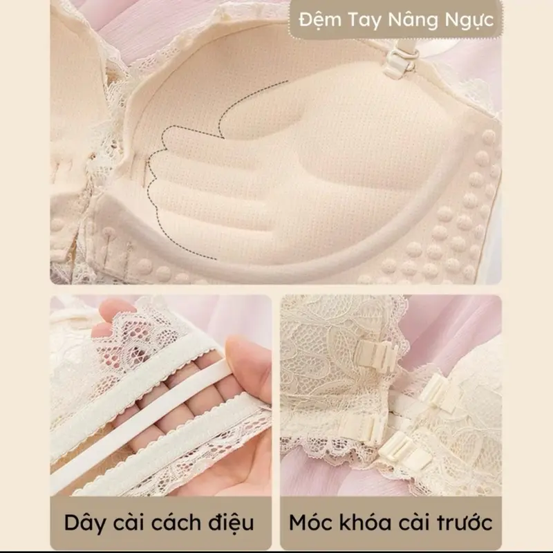 ÁO LÓT NÂNG NGỰC REN CÀI TRƯỚC , ĐỆM BÁN TAY CHỐNG TUỘT , DÂY QUAI CÓ THỂ THÁO RỜI Nữ Bra Women Voi Voan Đen tạo khe không gọng 1