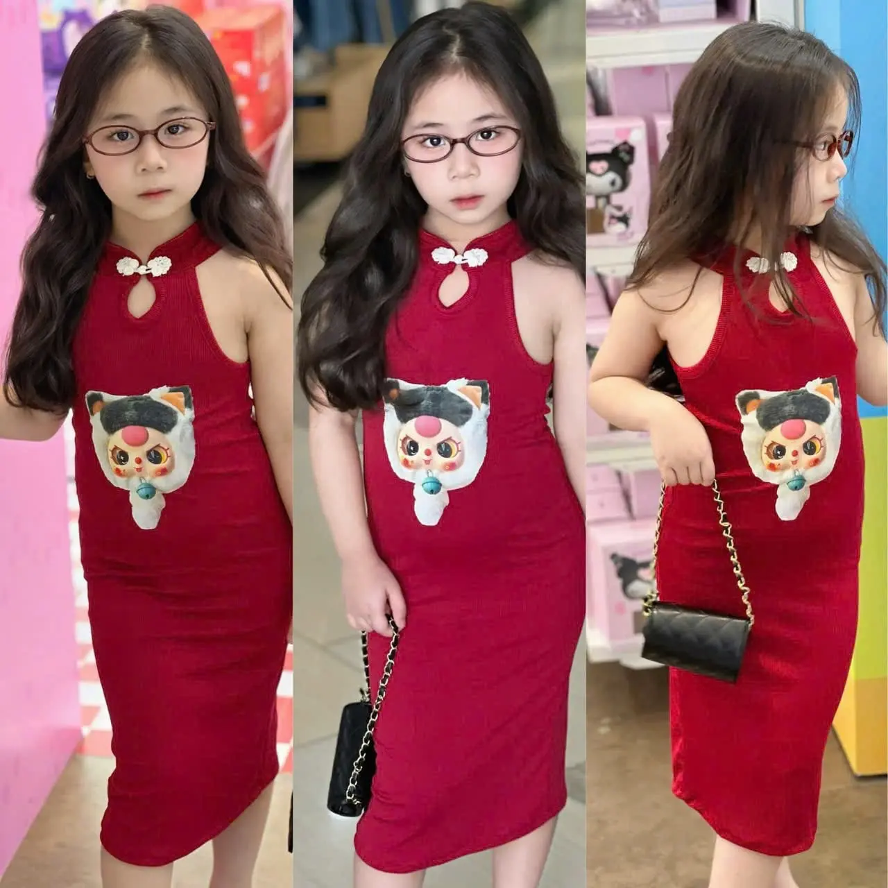 H3: Sét váy thun tăm body cổ yếm chảnh phối hoạ tiết bup be cute hột me siêu xinh cho bé gái (8-30kg)