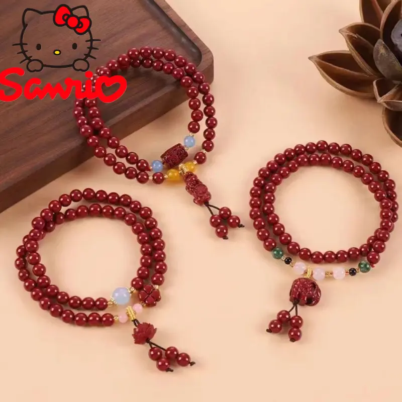 [Sanrio] Chinese Style Double Circle Cinnabar Bracelet Female Pi Xiu Pendant Retro Simple Purple Gold Sand Bracelet Lucky Bag High Sense Accessories