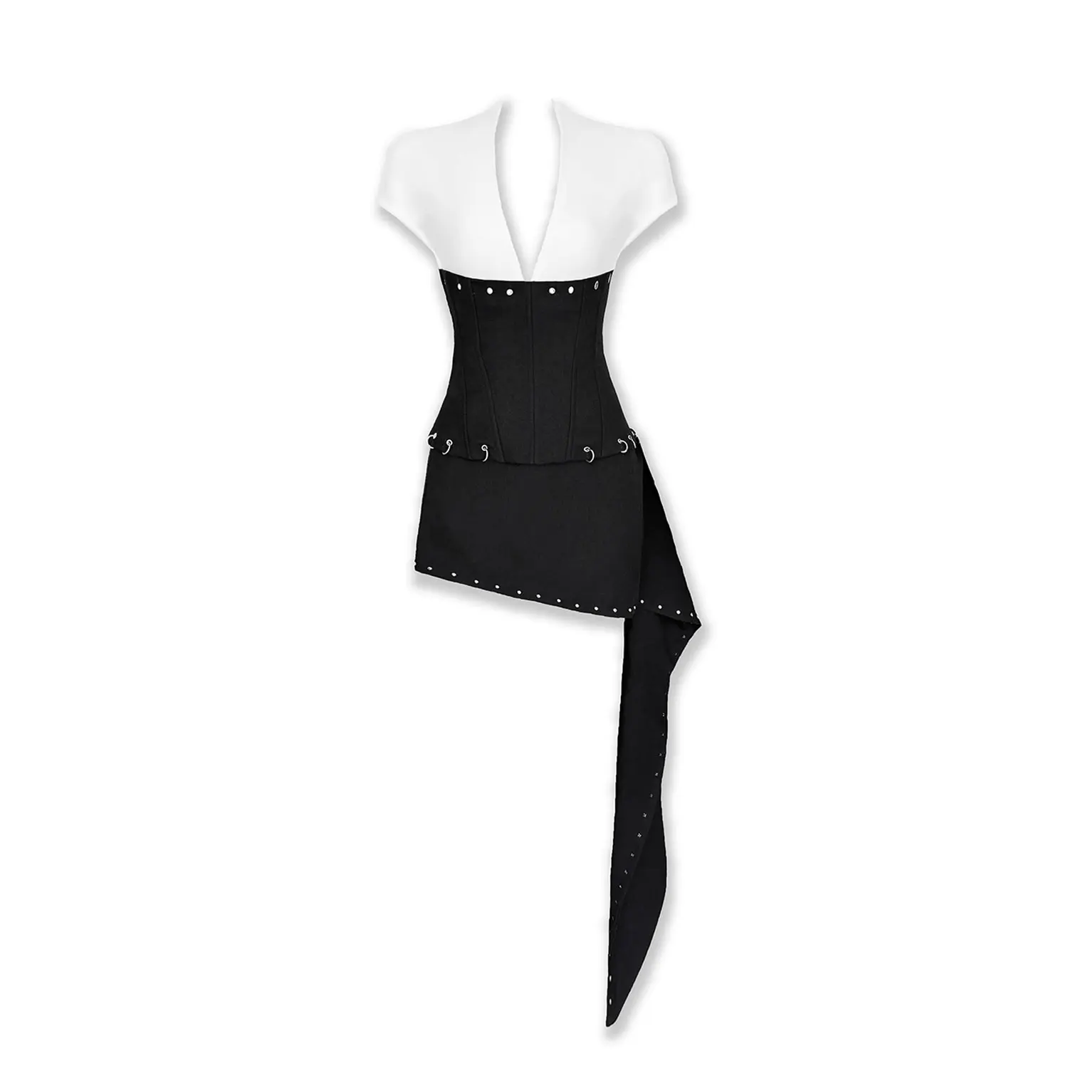 [CHIC.C] Set Áo Corset Cổ V Phối Chân Váy Ngắn Tà Dài Đính Kim Loại Độc Đáo Cá Tính | Jennie Set