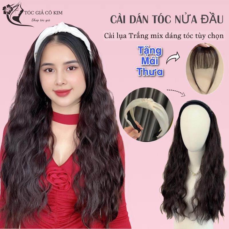 [TẶNG KÈM MÁI THƯA] Tóc giả cài nửa đầu LỤA TRẮNG dáng tóc xù sóng ,xoăn,  thẳng 55cm dành cho bạn gái thêm trẻ trung, xinh đẹp