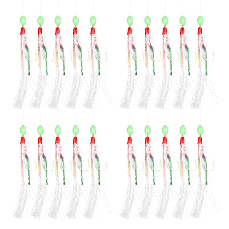 Product Introduction of Fishing Feather Hooks, 20pcs Sea Boat Fishing Lures Rigs with Barbed Hook, Fishing Accessories for Outdoor Fishing, Fishing Supplies 6