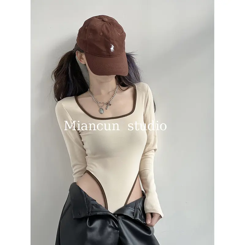 Áo Phông Dài Tay Áo, Phong Cách Đường Phố Châu Âu Và Mỹ Áo Jumpsuit Quần, Dành Cho Phụ Nữ, Hàng Mới Về Mùa Xuân Và Mùa Thu, Trang Phục Hở Eo Gợi Cảm, Áo Sơ Mi Lớp Nền Bên Trong, Thời Trang 1