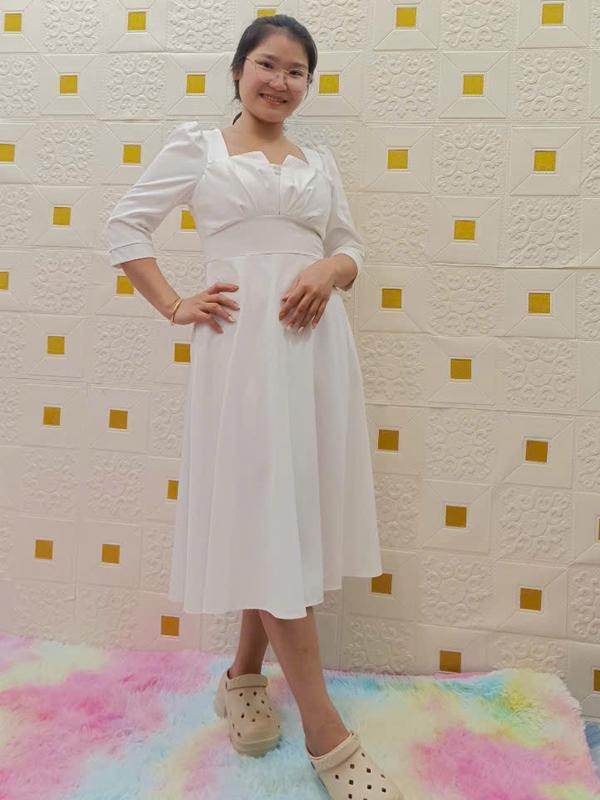 Đầm Bigsize Thời Trang Nữ Thiết Kế có  Ngắn Cao Cấp size 50-95kg Màu Trắng Dress Women váy tiệc 0