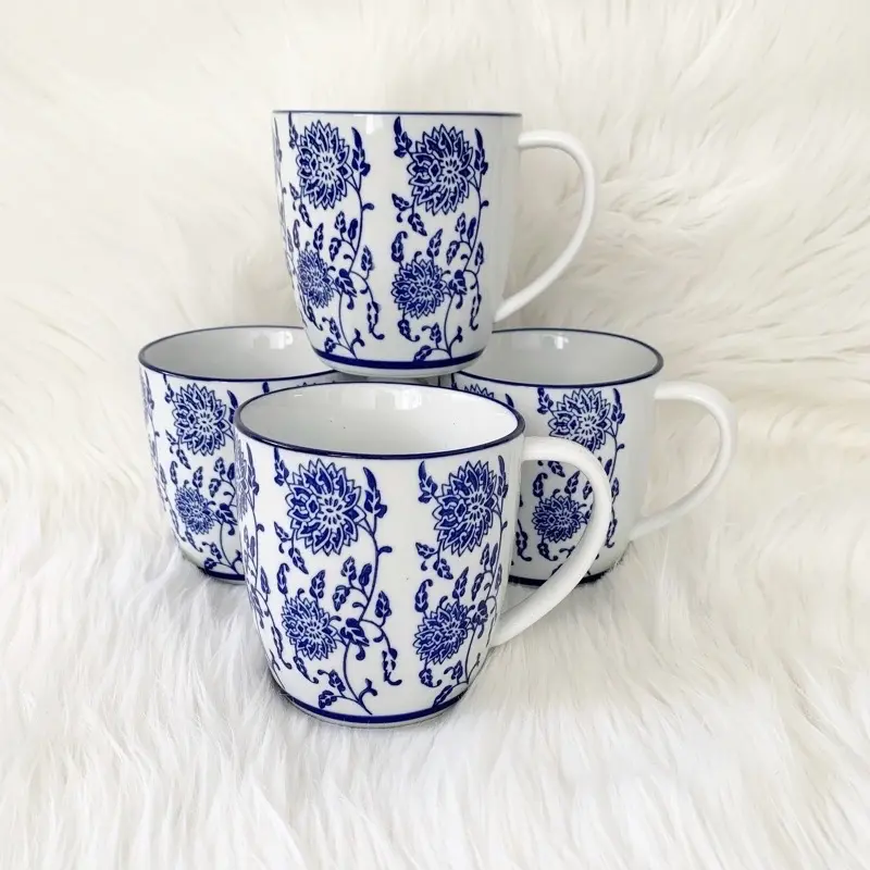 Gelas Keramik Biru Putih Kanzi Import/ Gelas Keramik Blue White Ceramic