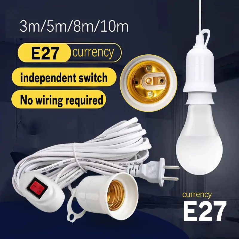 【24H Shipping】E27 Bulb Socket 3M 5M Universal Lamp Bulb Holder with Switch LED Light Bulb Extension Socket for Home Use