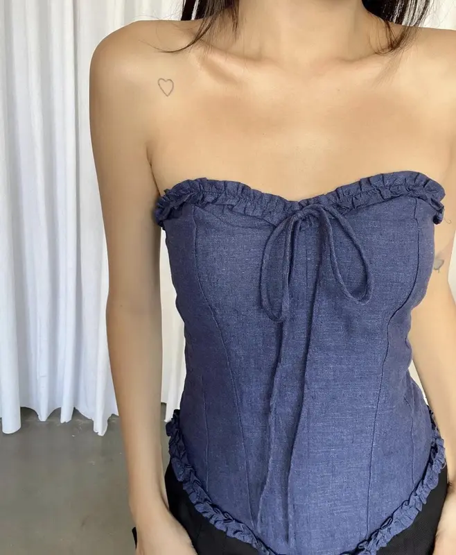 ( Chang Dress ) Áo ống  corset demin cột dây 0