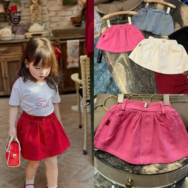 S322- VÁY QUẦN BÁN LẺ Tom&Nau Kids Set áo thun chữ Toscic Bab.e phối chân váy jean cho bé gái - Size 8-30Kg