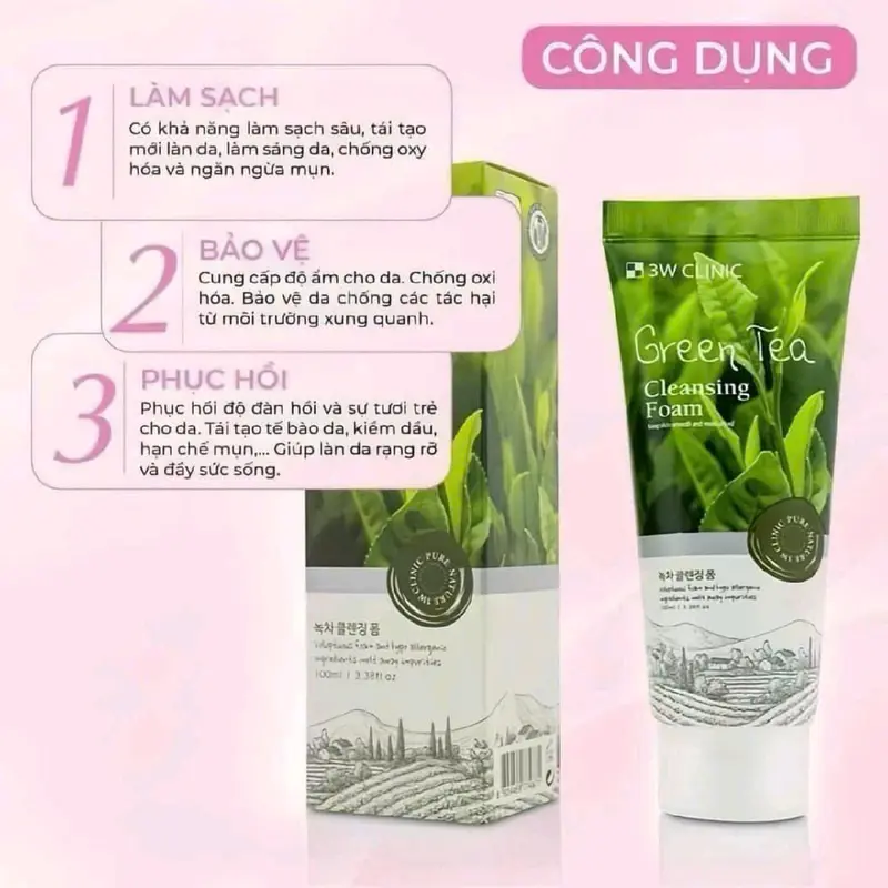 Sữa rửa mặt Green Tea 3W Clinic - Sữa Rửa Mặt 1
