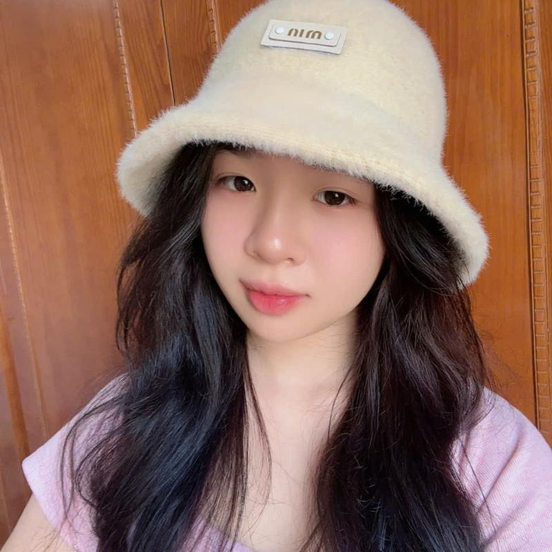  Mũ lông tròn mịn chữ min có dây điều chỉnh lông thỏ mềm cho nữ Women 