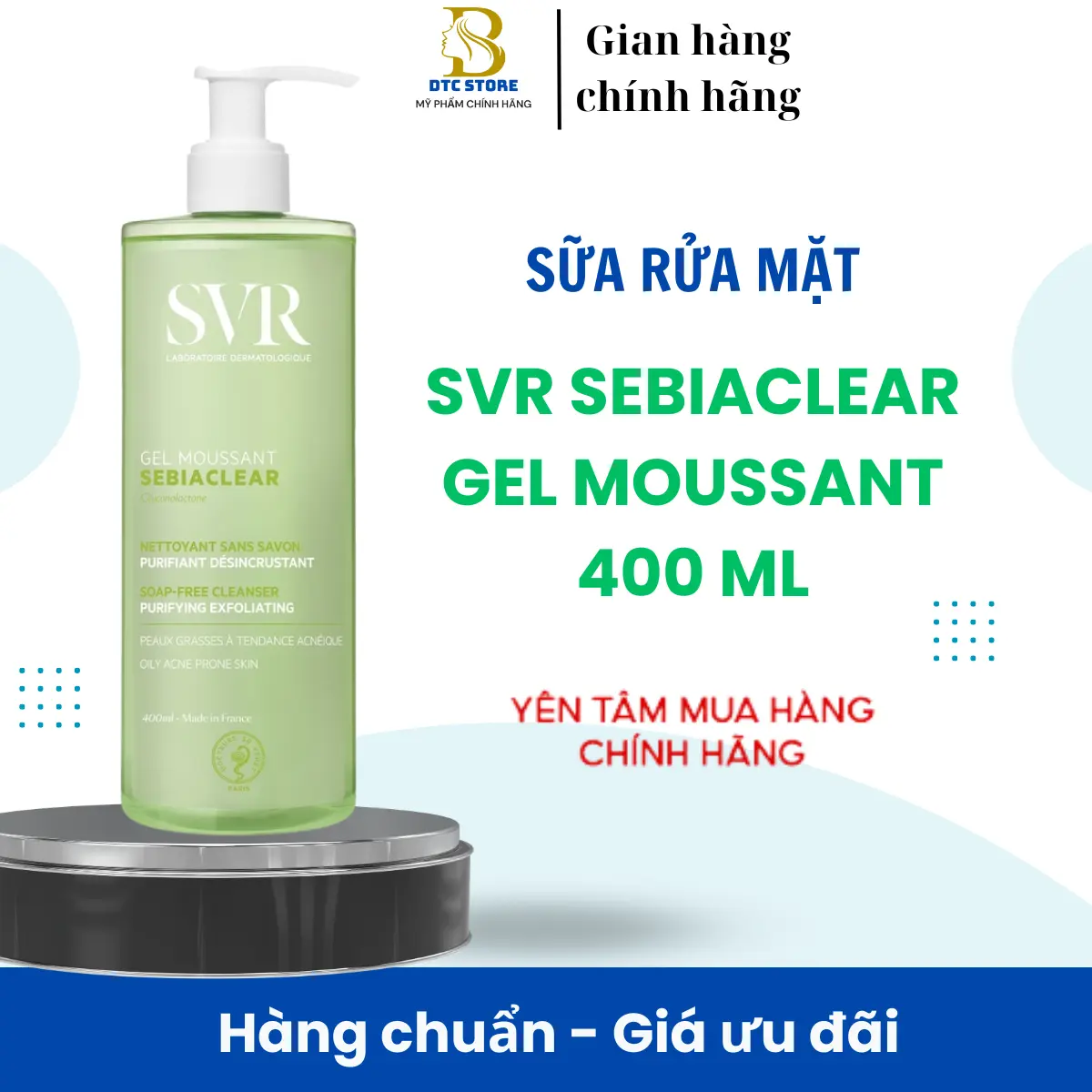 Sữa rửa mặt SVR SEBIACLEAR GEL MOUSSANT 400ml - Không có xà phòng, làm sạch, loại bỏ tế bào da chết Skincare Nữ Sensitive Niacinamide r