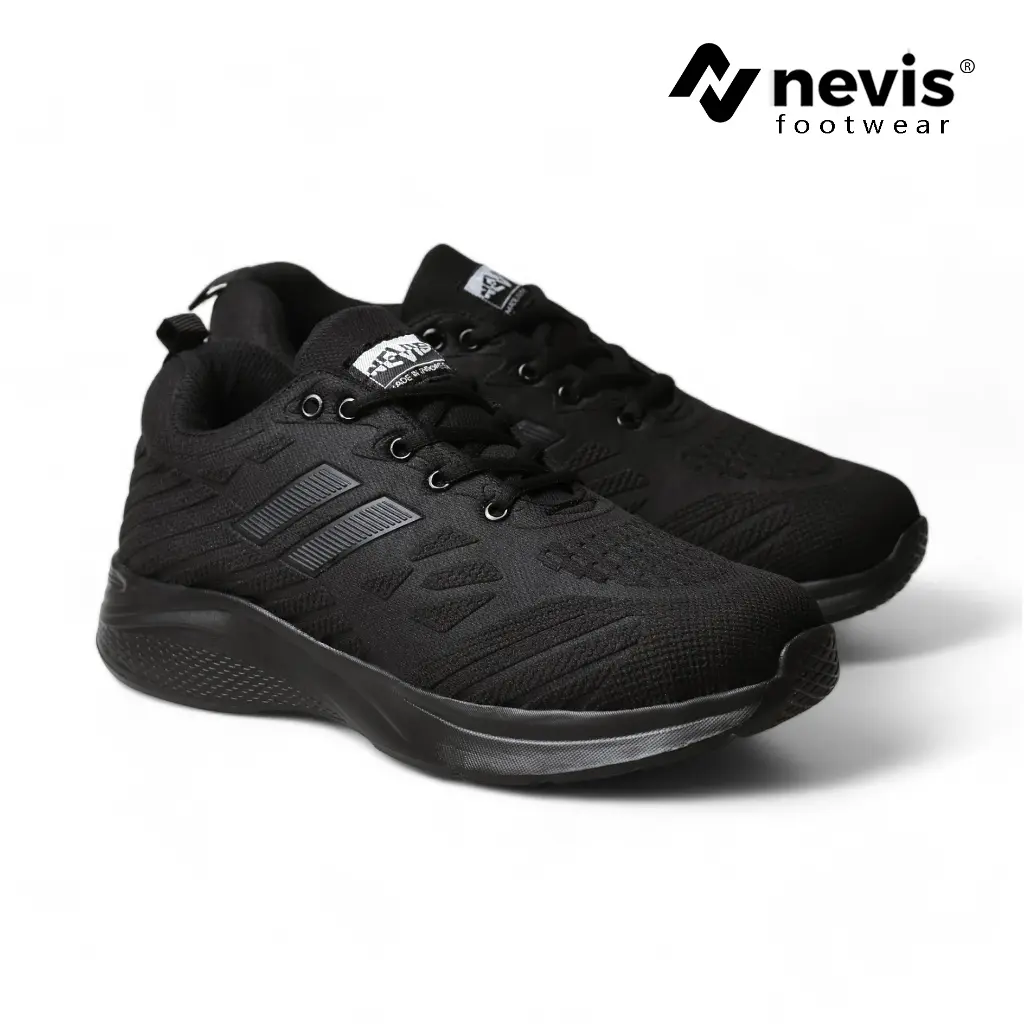 Sepatu NEVIS Pria Jumbo Big Size 44-49 Hugo Sport Sneakers Casual Full Black Hitam Polos Bisa COD Olahraga Shoes