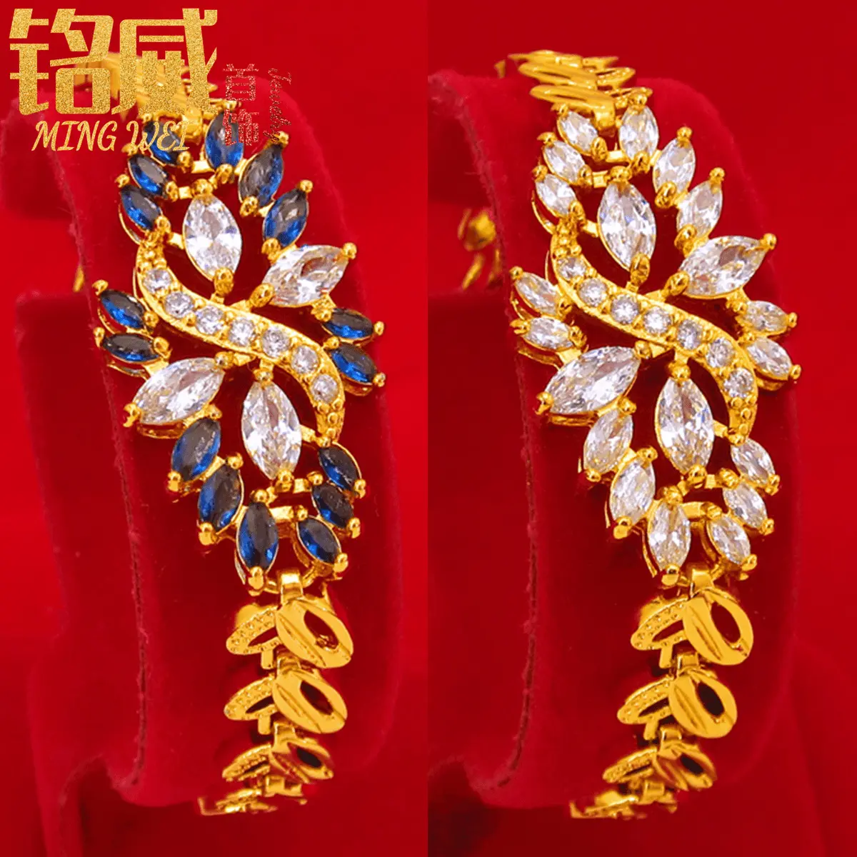 Gelang tembaga bersalut emas untuk wanita, gelang seperti emas, gaya Jepun dan Korea, fesyen tembaga bersalut emas, bunga besar bertatahkan zirkonium