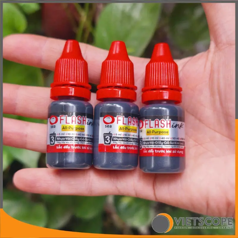 Mực Đóng Dấu Dành Cho Con Dấu Flash In Lên Nhiều Chất Liệu Giấy, Vải, Carton, Nilon, Nhựa, Hộp Cơm