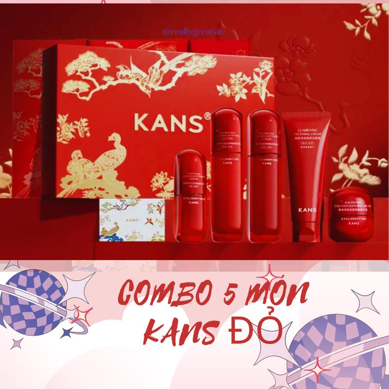 COMBO kem dưỡng da Nguyên hộp 5 món KANS ĐỎ [HỘP ĐỰNG PHÁT NGẪU NHIÊN VÀ tặng kèm 3 mặt nạ Kans+ 1 túi đựng và quà tặng khác]