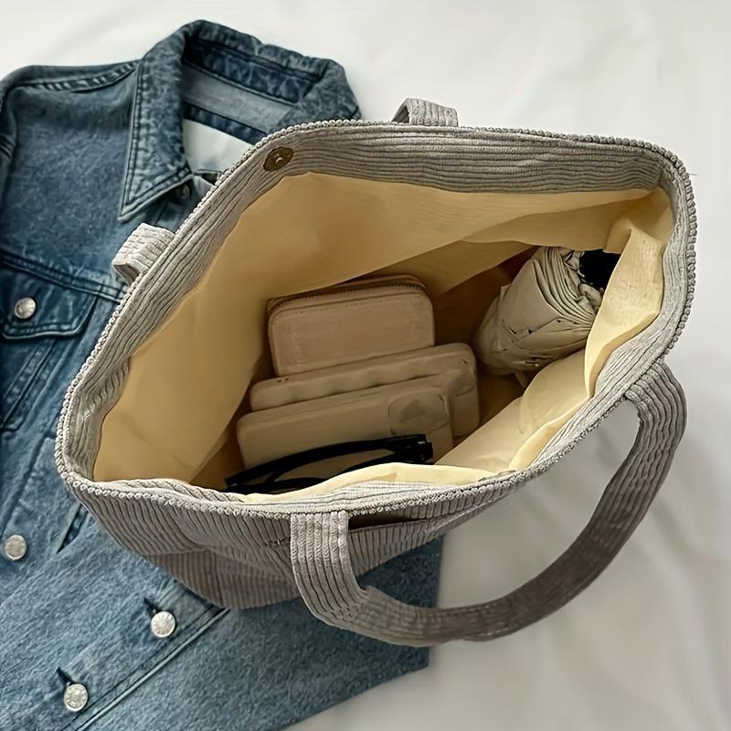 Product Introduction of Streamlined Charms 1pc Women's Corduroy Shoulder Tote Bag - Solid Color, Spacious & Artsy Casual Design. Buckle Closure, Polyester Lined, Perfect For Travel & A Thoughtful Gift 7