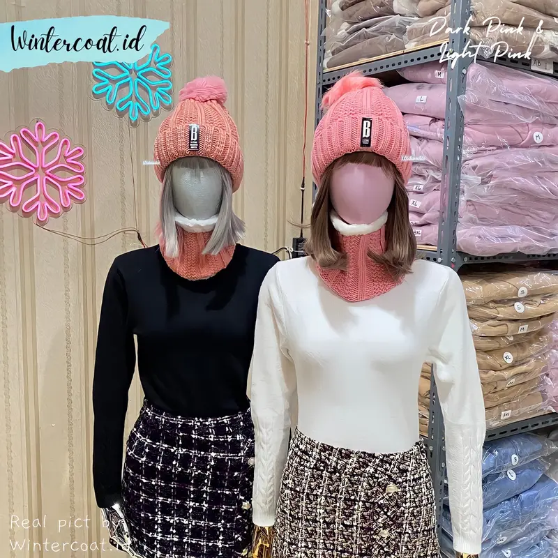 Beanie hat dan Neck warmer 1 set Bianca wanita anak cewek topi winter kupluk hangat tebal musim dingin 3