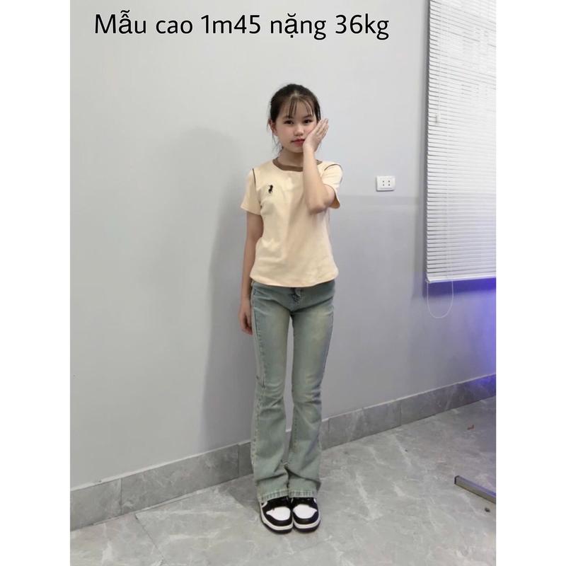 (LOE NẤM LÙN) QUẦN JEANS NỮ ỐNG LOE TRƠN MÀU XANH BỤI HÀNG NẤM LÙN ( từ m43 đến m55 ) dài 94cm quansuong namlun Pants