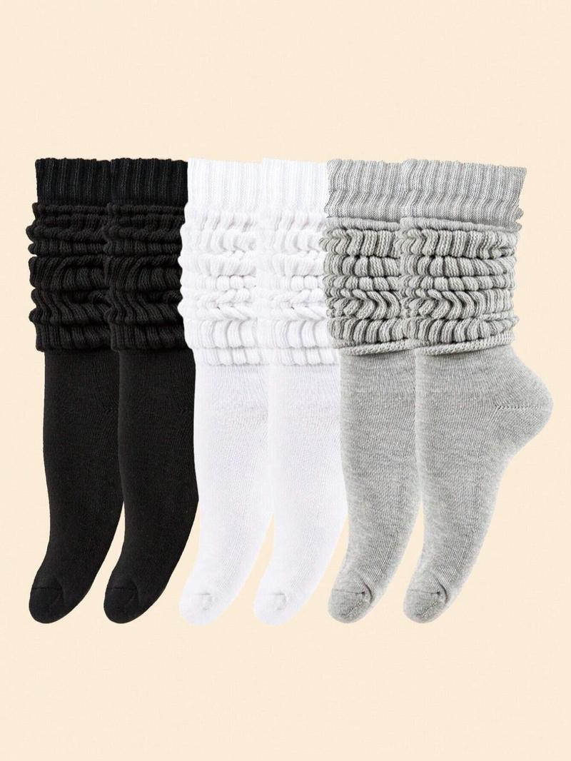 Product Introduction of Women's 3 Pairs Solid Basic Minimalist over the Calf Socks, Lady Casual Soft Comfort Breathable Scrunch Socks for Daily Night Wear, Womenswear Socks & Hosiery, Womenswear 11