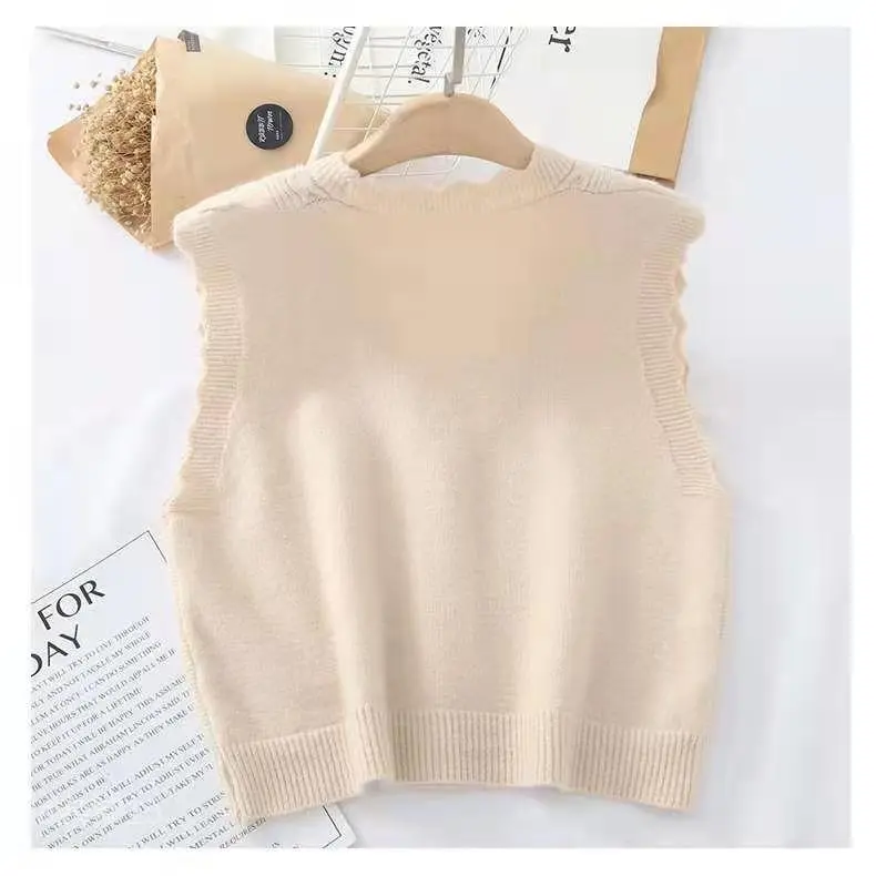 Áo Vest Dệt Kim, Hàng Mới Về Mùa Thu Của Phụ Nữ, Dáng Rộng Vừa Vặn, Phong Cách Phương Tây, Áo Len, Không Tay, Áo Ghi Lê, Áo Vest Cardigan Cổ Chữ V, Thích Hợp Cho Áo Khoác Cơ Sở 5
