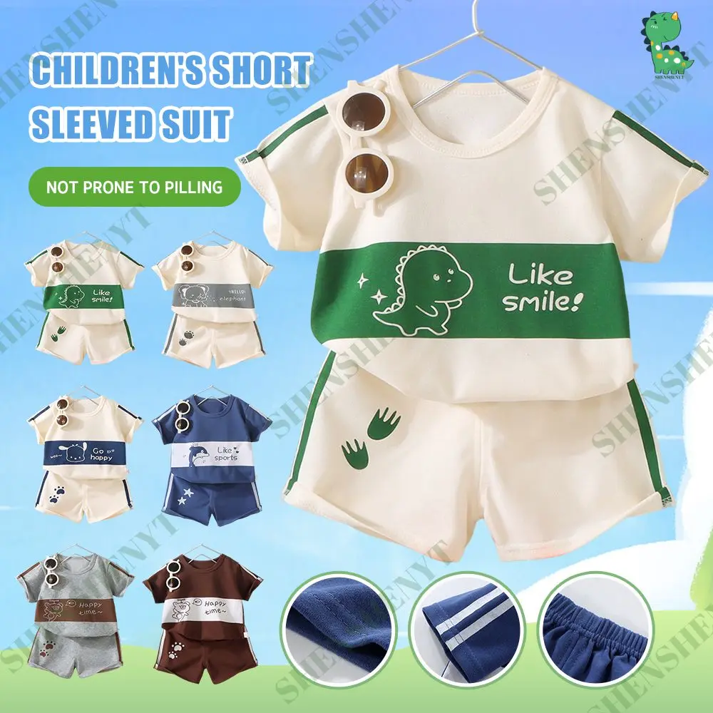Kids Short Sleeved Shorts Set Terno for Boys Girls Baby Cartoon Animal Rabbit Elephant Pullover Suit 0-6 Years Children