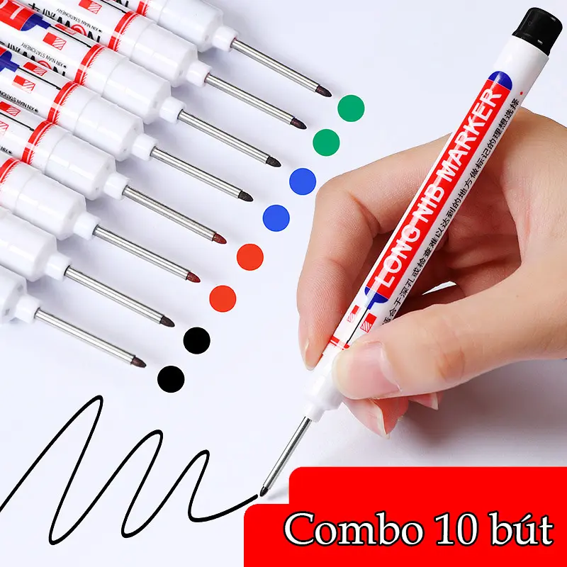 Combo 10 bút đánh dấu ngòi dài-màu ngẫu nhiên- đánh dấu mũi khoan dùng trong cơ khí, nghề mộc ...
