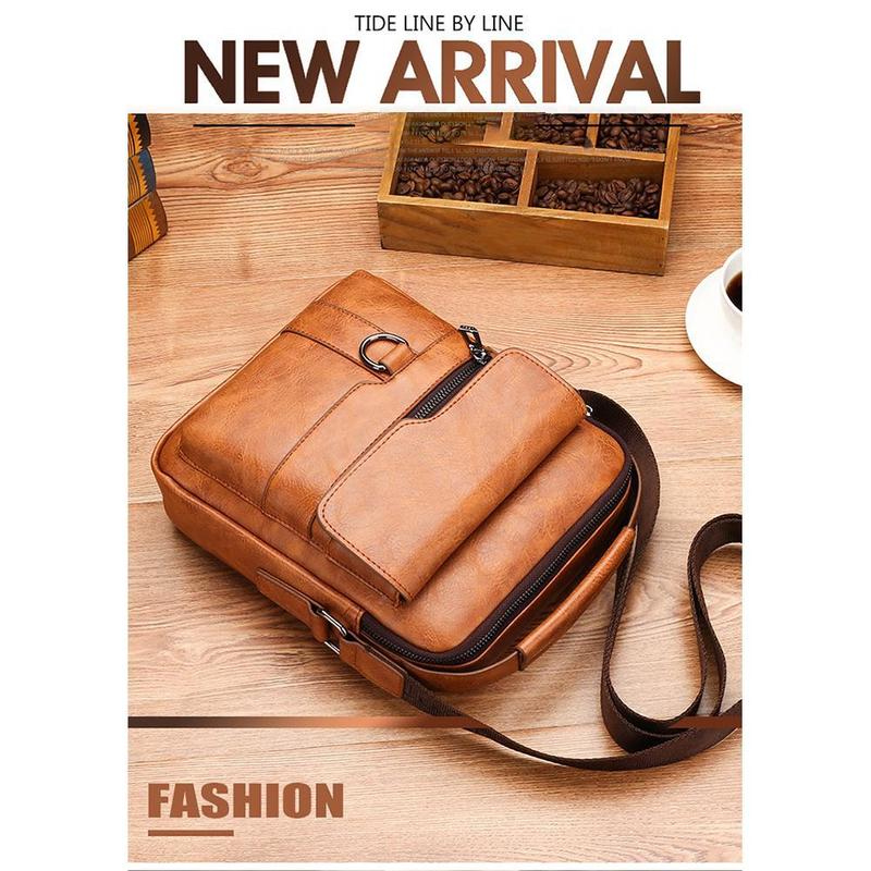 Product Introduction of Men's Messenger Bag Casual Vintage PU Leather Crossbody Handbag Adjustable Shoulder Strap Men's Briefcase Backpack 38