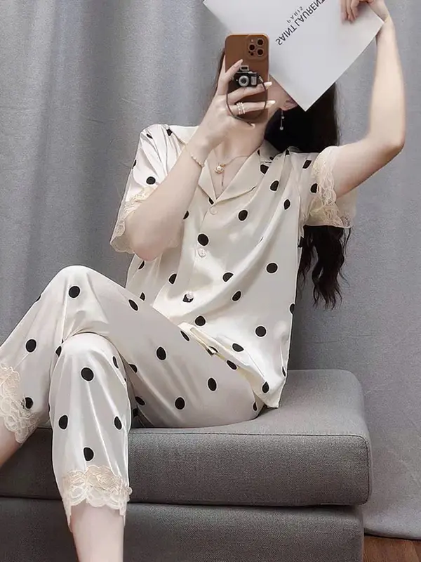 Đồ bộ Nữ LUXURY'S PIJAMA tay ngắn họa tiết chấm bi TN0005 quan  ao  ngu 5