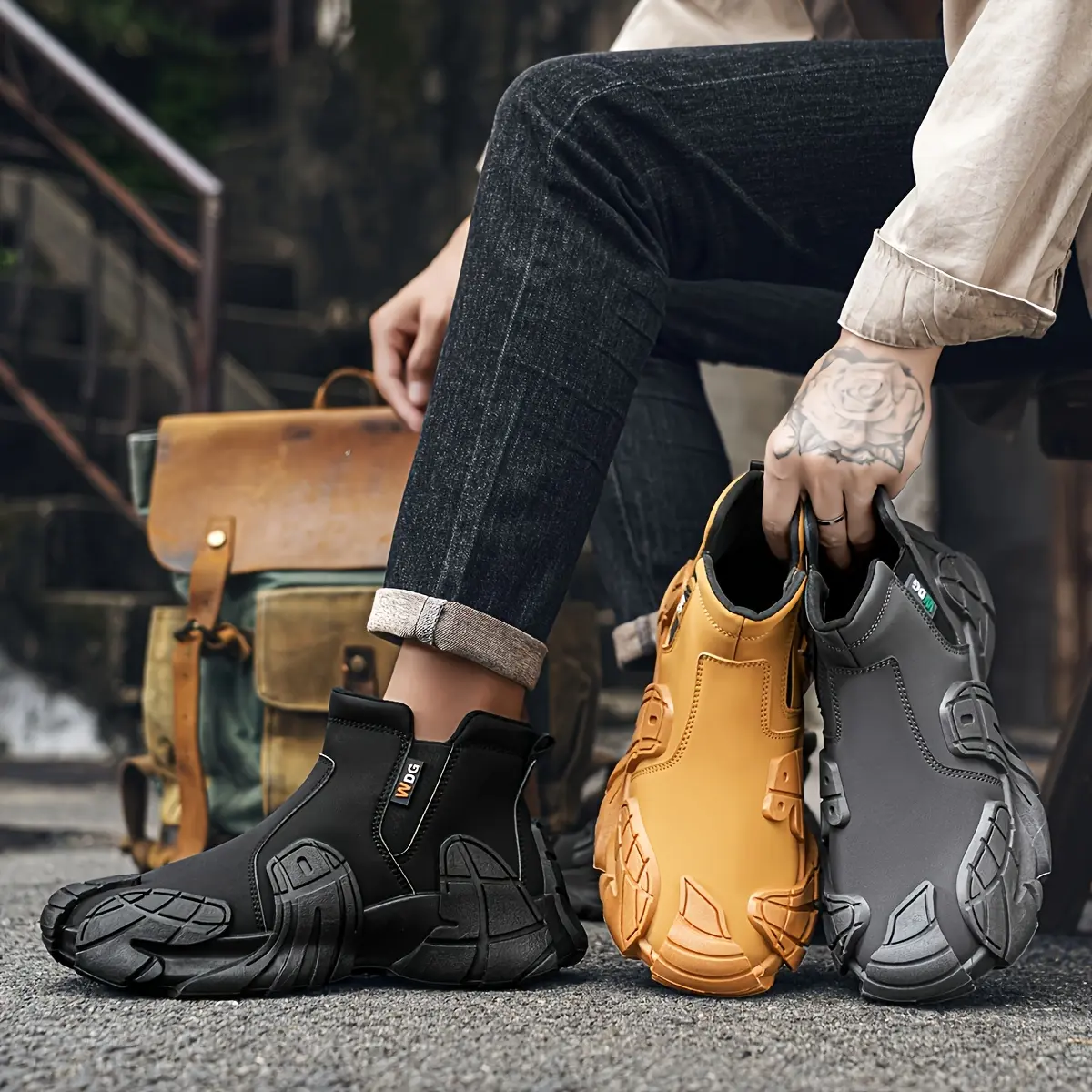Vintage Style Unisex Mid-Top Sneakers - Casual All-Season Waterproof Shoes with Fabric Lining, PVC Sole, Zipper & Slip-On Closure for Hiking, Outdoor Activities - Solid Color Round Toe Boots